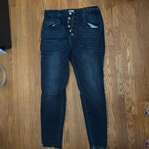 Kancan skinny straight leg darkwash distressed jean
